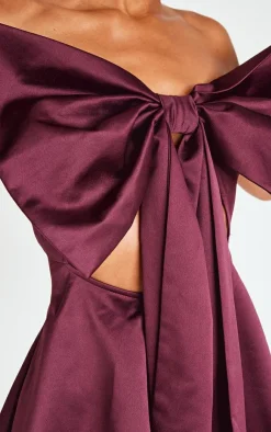 Satin Oversized Bow Bandeau Romper-PrettyLittleThing Online