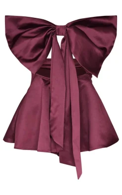 Satin Oversized Bow Bandeau Romper-PrettyLittleThing Online