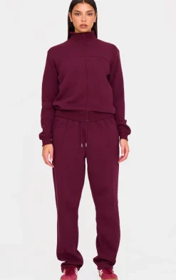 Hot PrettyLittleThing Seam Detail Wide Leg Sweatpants Burgundy
