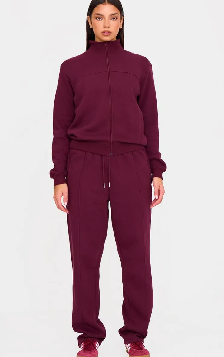 Hot PrettyLittleThing Seam Detail Wide Leg Sweatpants Burgundy