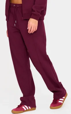 Hot PrettyLittleThing Seam Detail Wide Leg Sweatpants Burgundy