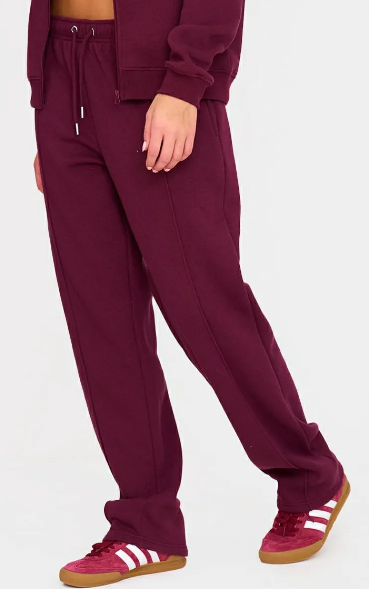 Hot PrettyLittleThing Seam Detail Wide Leg Sweatpants Burgundy