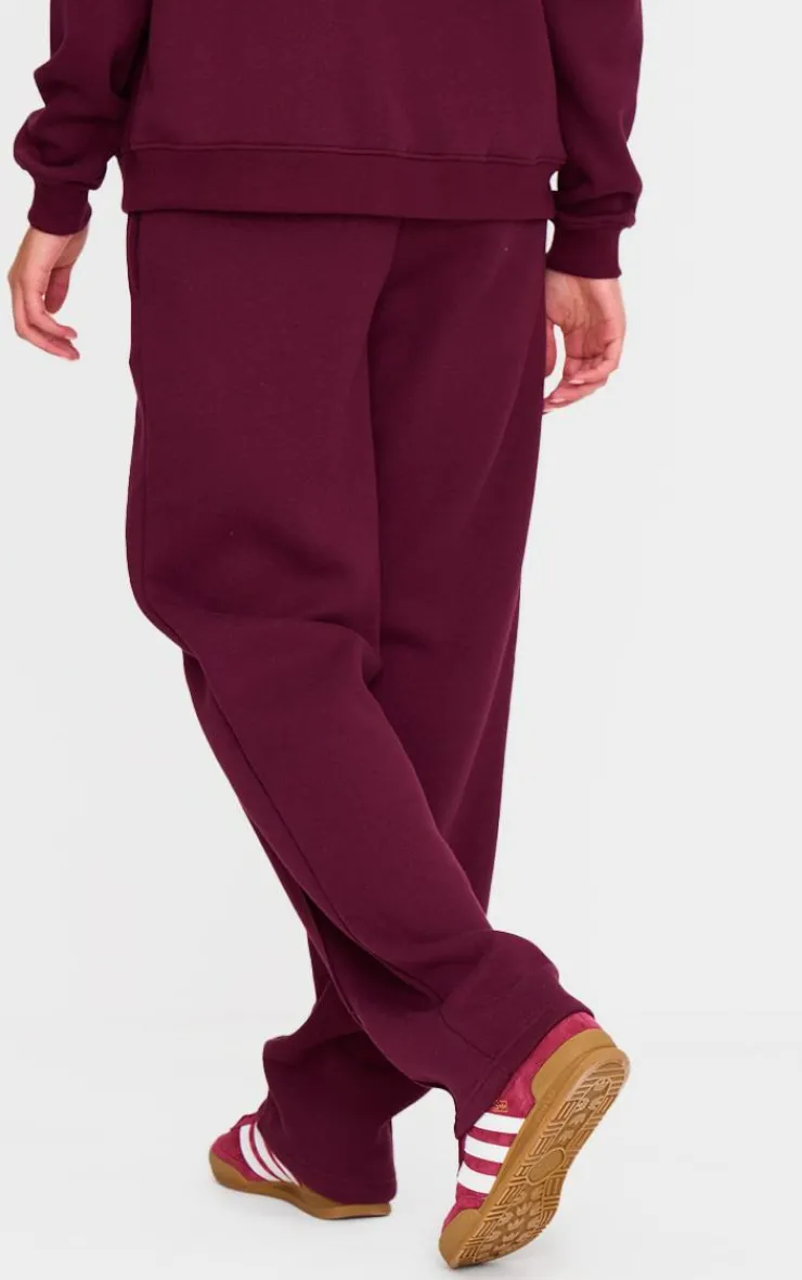 Hot PrettyLittleThing Seam Detail Wide Leg Sweatpants Burgundy