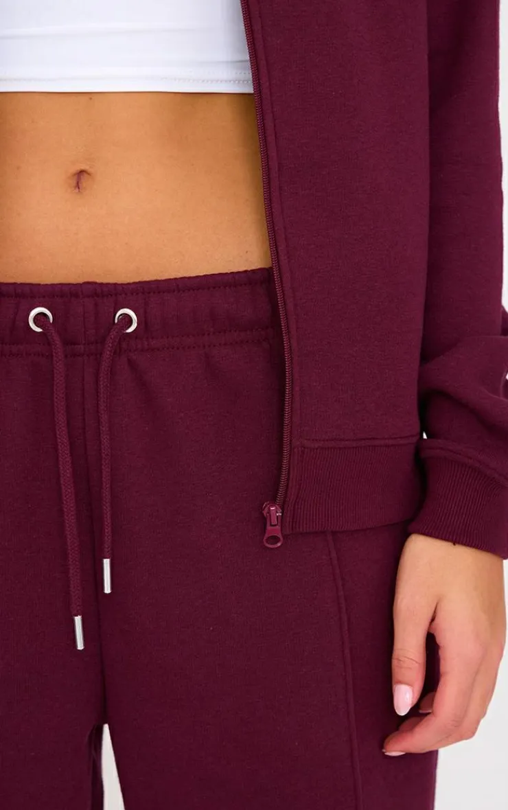 Hot PrettyLittleThing Seam Detail Wide Leg Sweatpants Burgundy