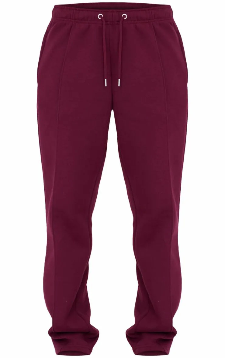 Hot PrettyLittleThing Seam Detail Wide Leg Sweatpants Burgundy