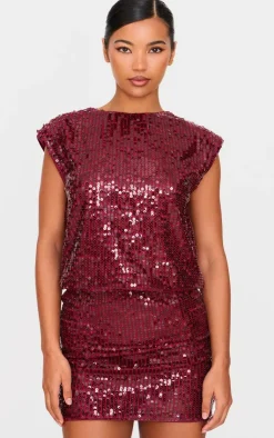 Sequin Shoulder Pad Sleeveless Bodycon Dress-PrettyLittleThing Online