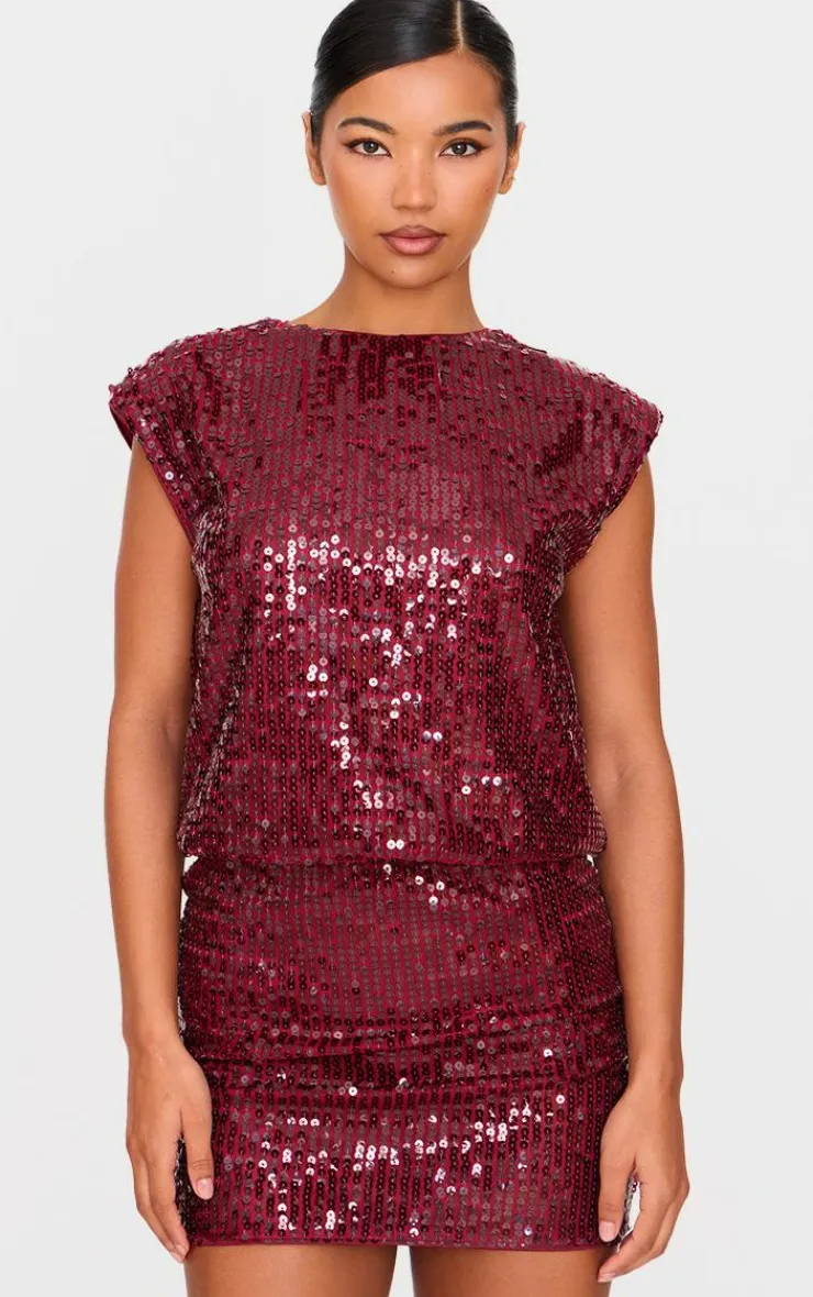 Sequin Shoulder Pad Sleeveless Bodycon Dress-PrettyLittleThing Online