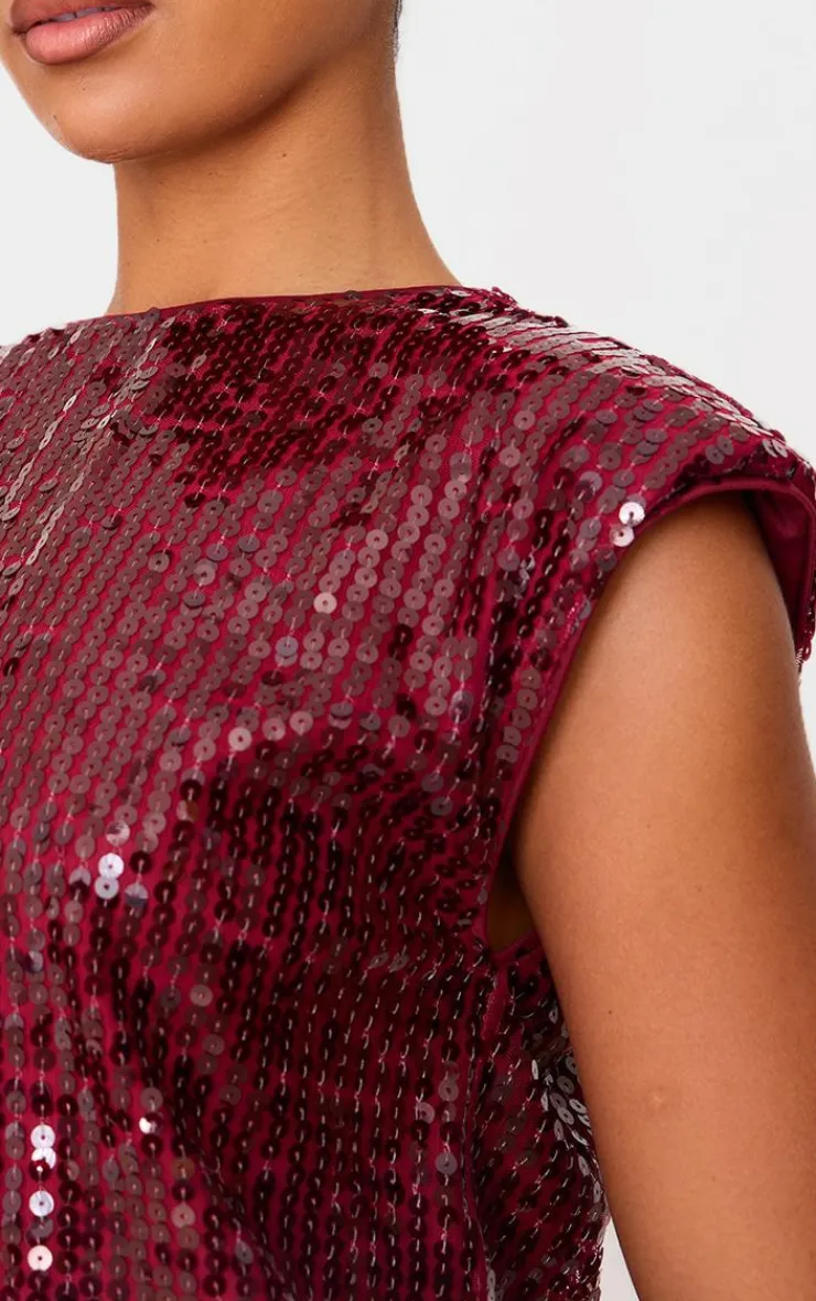 Sequin Shoulder Pad Sleeveless Bodycon Dress-PrettyLittleThing Online