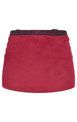 Online PrettyLittleThing Sheer Mesh Lace Trim Low Rise Micro Mini Skirt Burgundy