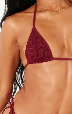 Burgundy Shirred Triangle Bikini Top