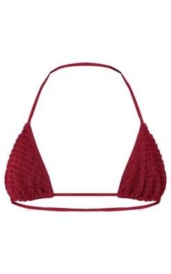 Burgundy Shirred Triangle Bikini Top