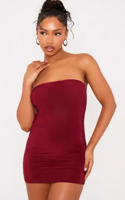Burgundy Slinky Bandeau Skort Romper