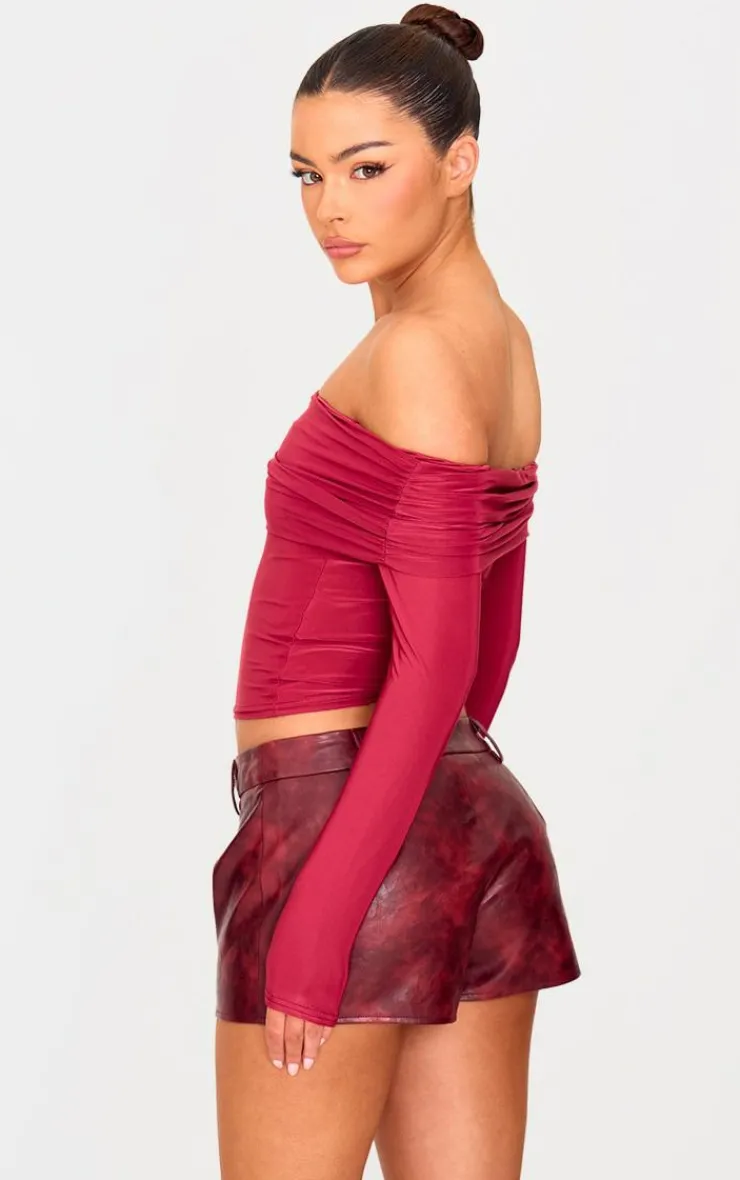 PrettyLittleThing Shirts*Slinky Bardot Long Sleeve Long Top
