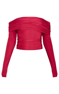 PrettyLittleThing Shirts*Slinky Bardot Long Sleeve Long Top