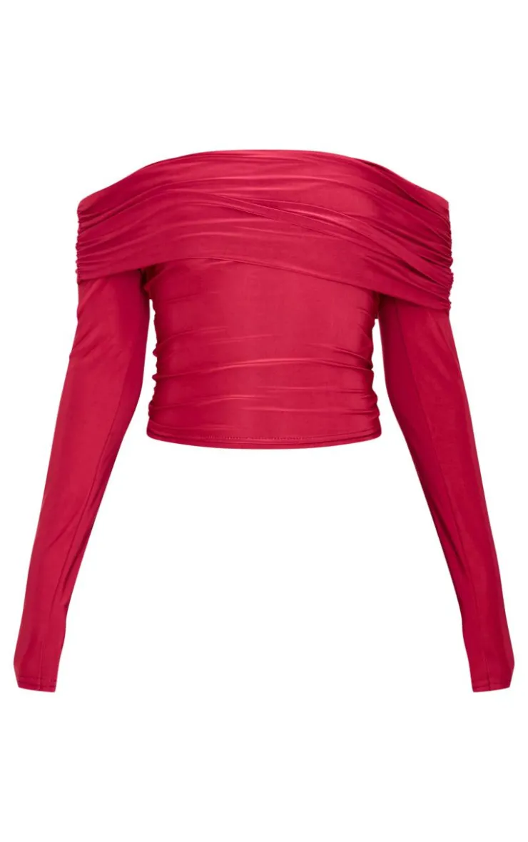 PrettyLittleThing Shirts*Slinky Bardot Long Sleeve Long Top