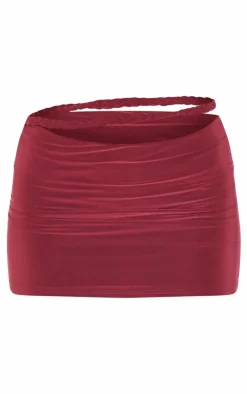 Sale PrettyLittleThing Slinky Braided Front Micro Mini Skirt Burgundy