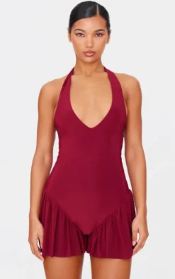 Slinky Dropped Waist Plunge Romper-PrettyLittleThing New