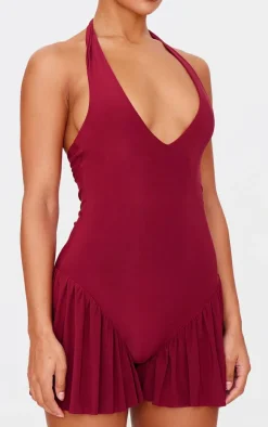 Slinky Dropped Waist Plunge Romper-PrettyLittleThing New