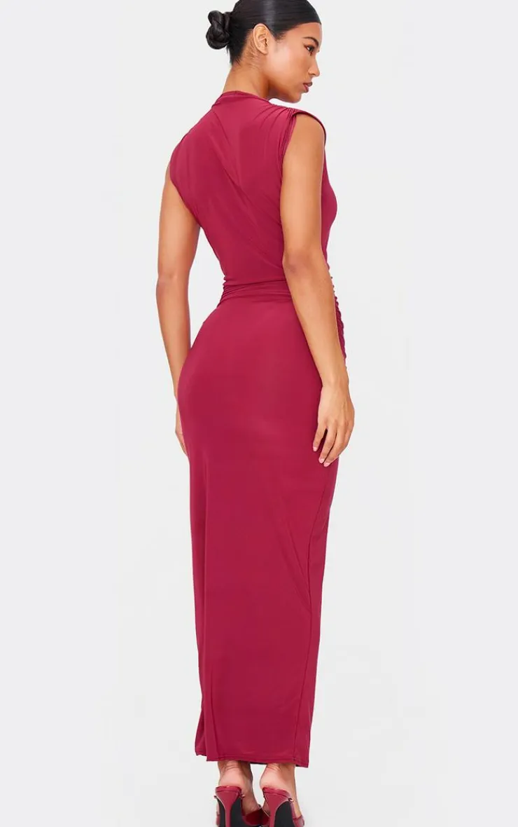 Slinky High Neck Ruched Side Midaxi Dress-PrettyLittleThing Online