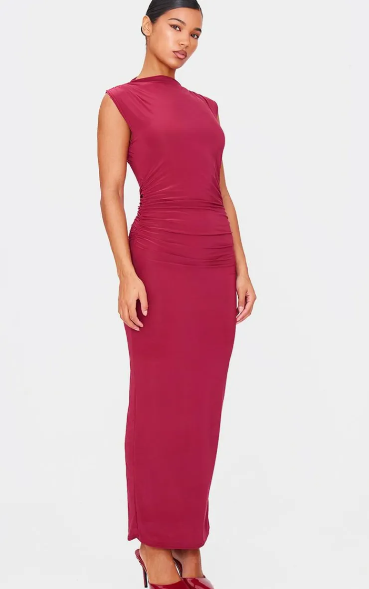 Slinky High Neck Ruched Side Midaxi Dress-PrettyLittleThing Online