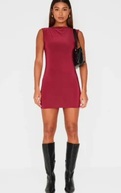 Slinky High Neck Ruched Mini Dress-PrettyLittleThing Hot
