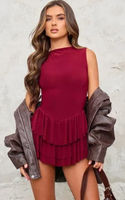 PrettyLittleThing Christmas Shop*Slinky Lace Up Back Detail Rara Skort Romper