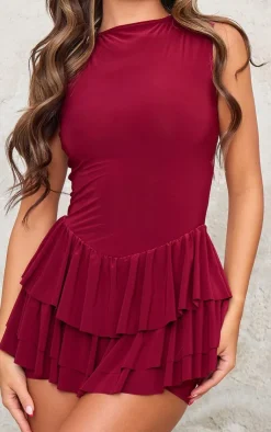 PrettyLittleThing Christmas Shop*Slinky Lace Up Back Detail Rara Skort Romper