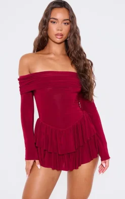 Slinky Long Sleeve Bardot Rara Skort Romper-PrettyLittleThing Best