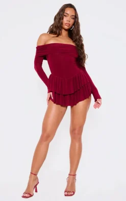 Slinky Long Sleeve Bardot Rara Skort Romper-PrettyLittleThing Best
