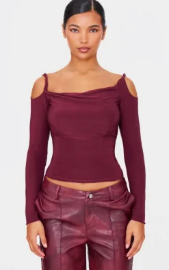 PrettyLittleThing Blouses*Slinky Twist Shoulder Detail Cut Out Top