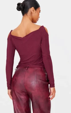 PrettyLittleThing Blouses*Slinky Twist Shoulder Detail Cut Out Top
