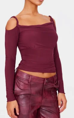 PrettyLittleThing Blouses*Slinky Twist Shoulder Detail Cut Out Top