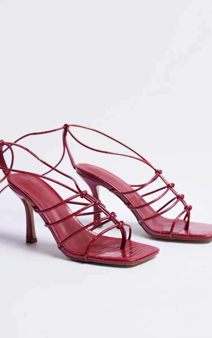 PrettyLittleThing Statement Heels*Snake PU Knotted Lace Up Sandals
