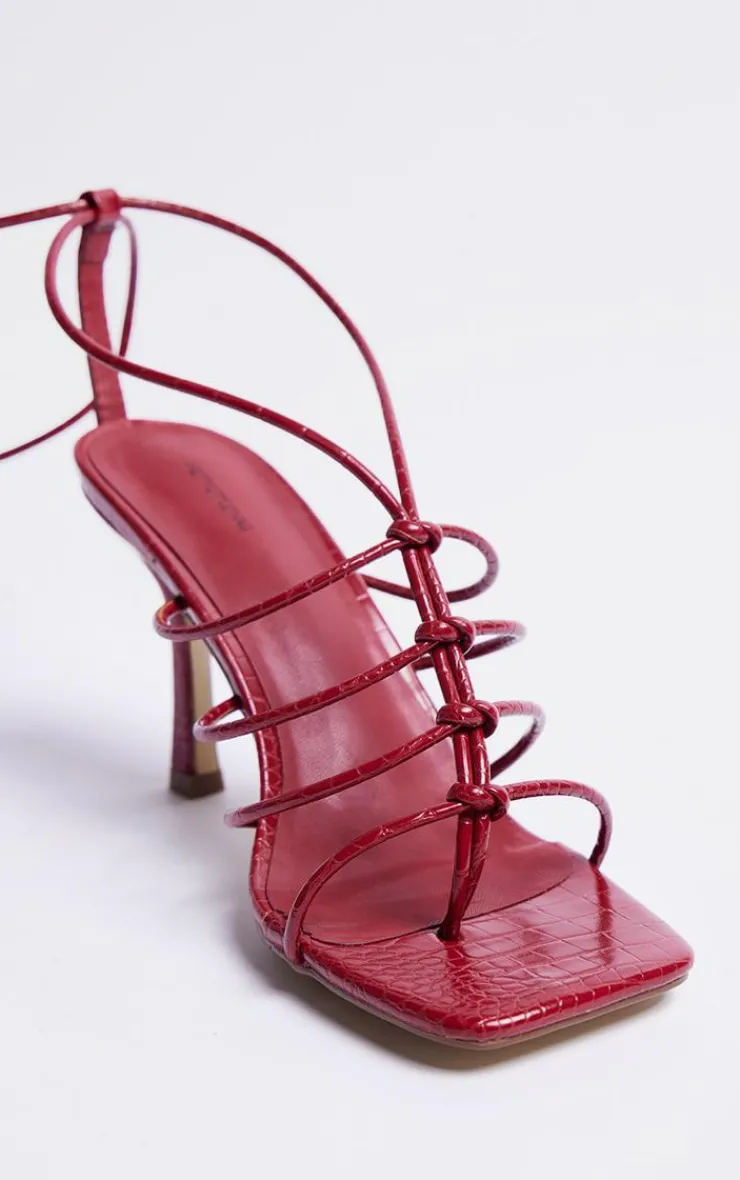 PrettyLittleThing Statement Heels*Snake PU Knotted Lace Up Sandals