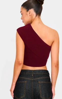 PrettyLittleThing Knitted Tops*Soft Rib Knit One Shoulder Fold Over Crop Top