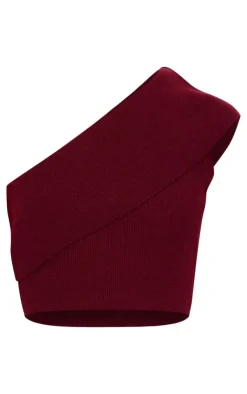 PrettyLittleThing Knitted Tops*Soft Rib Knit One Shoulder Fold Over Crop Top