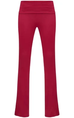 Discount PrettyLittleThing Soft Touch Fold Over Skinny Flares Burgundy