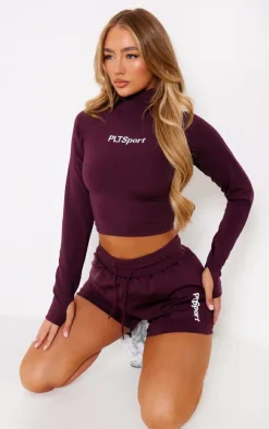 PrettyLittleThing Workout Tops*Burgundy Soft Touch High Neck Gym Top