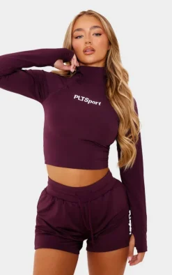 PrettyLittleThing Workout Tops*Burgundy Soft Touch High Neck Gym Top