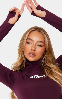 PrettyLittleThing Workout Tops*Burgundy Soft Touch High Neck Gym Top