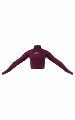 PrettyLittleThing Workout Tops*Burgundy Soft Touch High Neck Gym Top