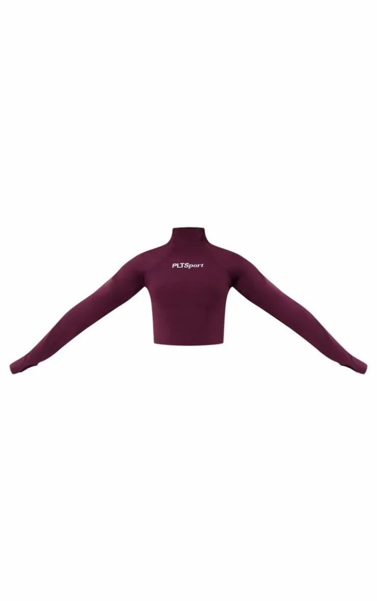PrettyLittleThing Workout Tops*Burgundy Soft Touch High Neck Gym Top