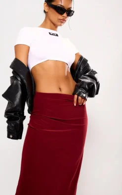 Burgundy Soft Touch Low Rise Drapy Maxi Skirt