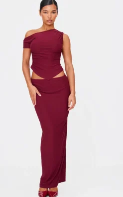 Outlet PrettyLittleThing Soft Touch Mid Rise Maxi Skirt Burgundy