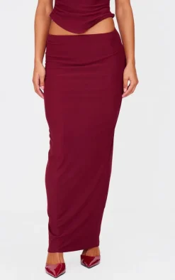 Outlet PrettyLittleThing Soft Touch Mid Rise Maxi Skirt Burgundy