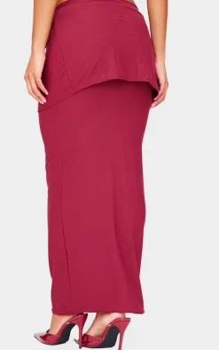 Burgundy Soft Touch Overlay Detail Jersey Maxi Skirt