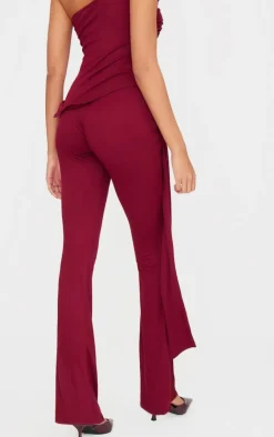 New PrettyLittleThing Soft Touch Tie Detail Flared Pants Burgundy