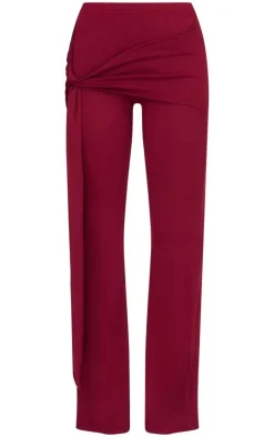 New PrettyLittleThing Soft Touch Tie Detail Flared Pants Burgundy