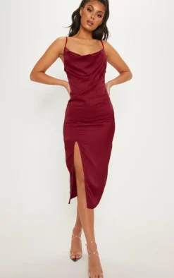 Strappy Satin Cowl Midi Dress-PrettyLittleThing Discount