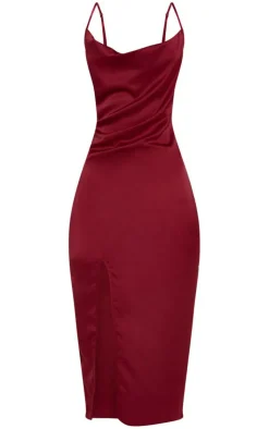 Strappy Satin Cowl Midi Dress-PrettyLittleThing Discount
